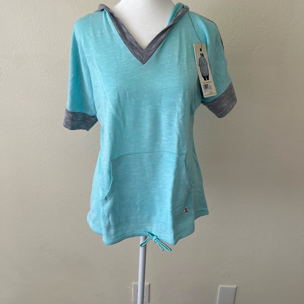 Champion Blue Short Sleeve Relaxed Hoodie